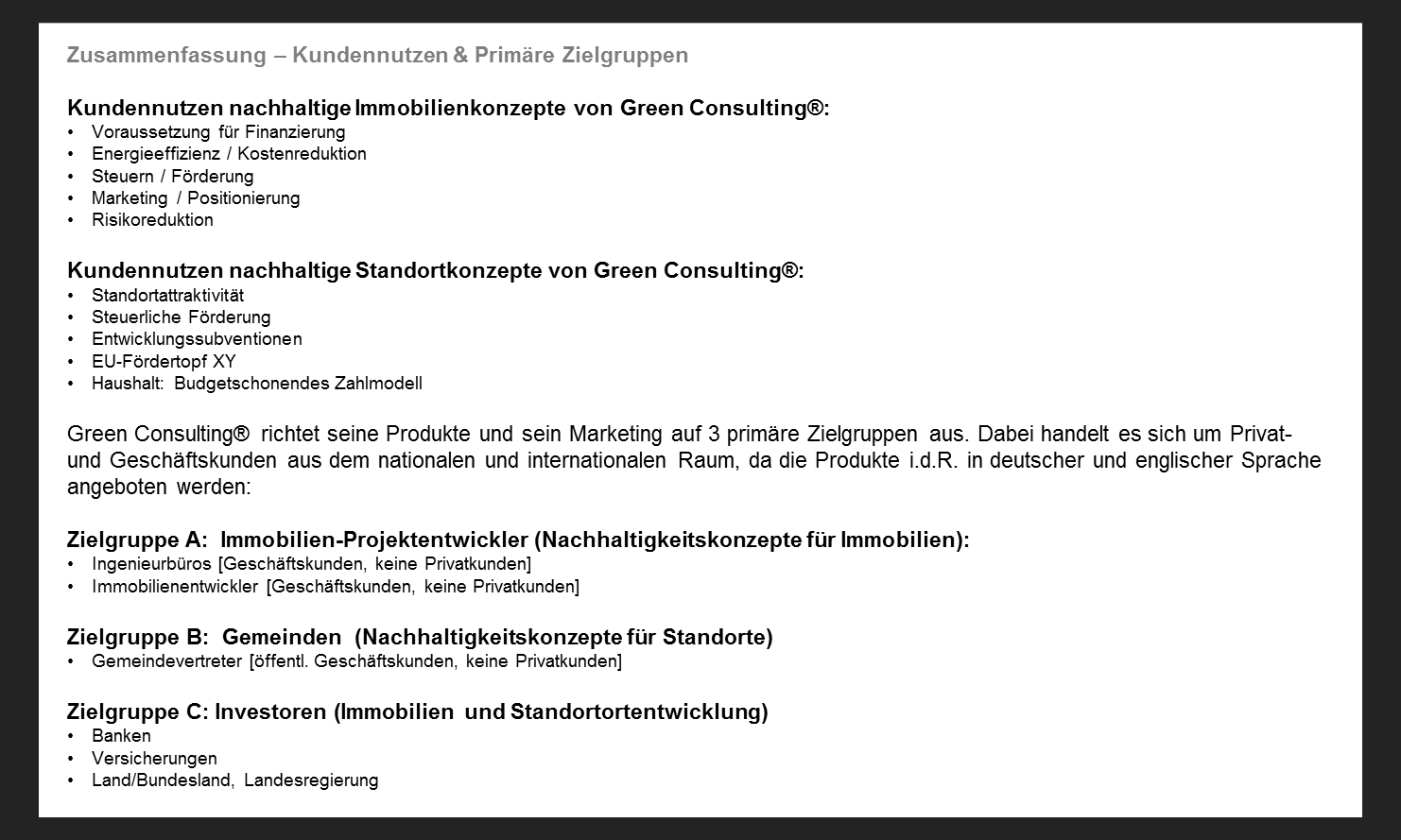 business plan zusammenfassung