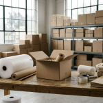 Verpackungslogistik im Mittelstand - Leitfaden zur Materialauswahl beim Sichern von Versandgütern - Bild generiert mit Nano Banana 2
