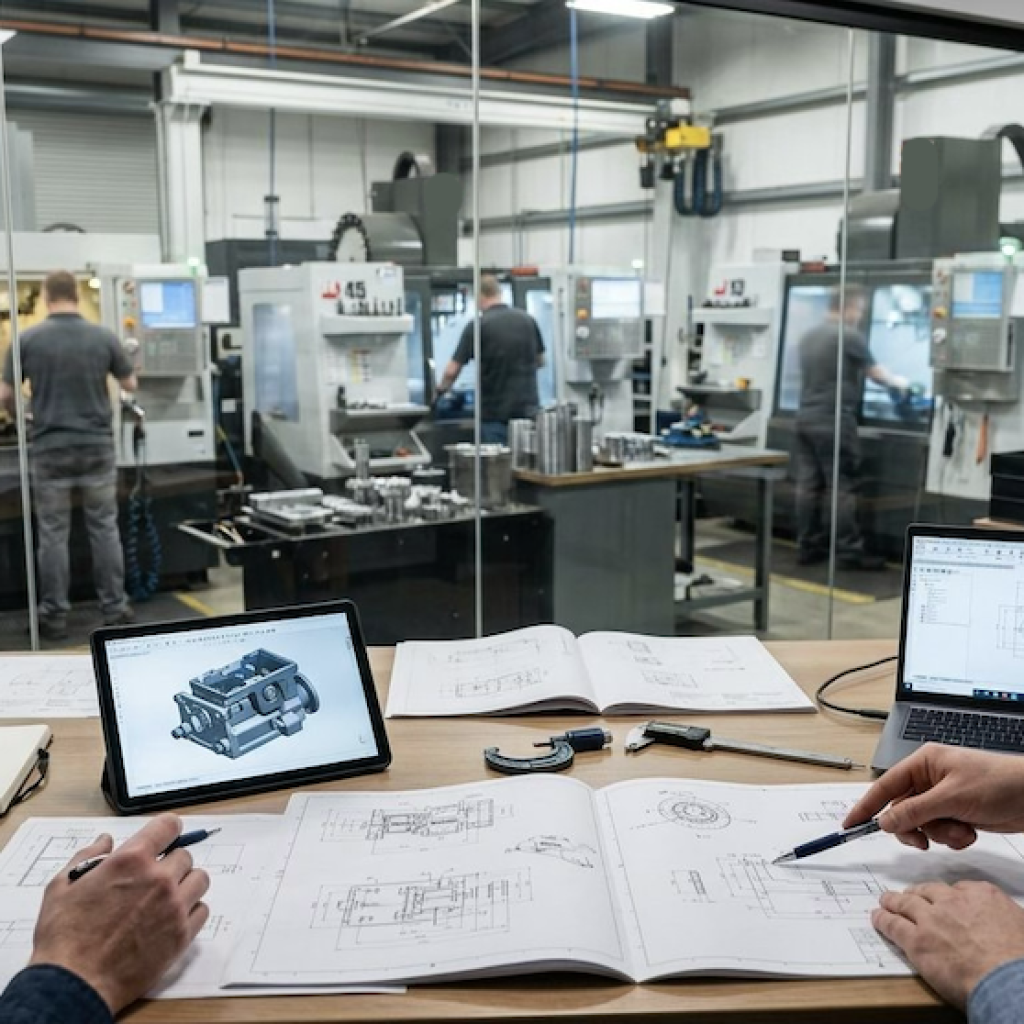 Fertigungsplanung als Managementaufgabe - Schnittstelle zwischen Konstruktion und CNC - Bild KI-generiert mit Nano Banana 2