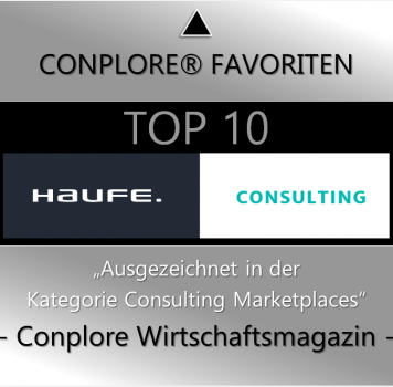 Conplore Favoritenportrait Haufe Advisory GmbH | Auszeichnung in der Kategorie „TOP 10 Consulting Marketplaces 2020“